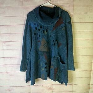 Jess & Jane Cowl Neck Mineral Wash Tunic Shirt Size‎ Medium